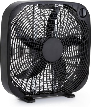 amazon basics 3 speed box fan, indoor electric fan for home cooling, 5 blades, lightweight design, 67 watts, 20 inch, black