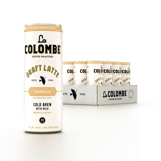 la colombe coffee, vanilla draft latte, 11 fl oz cans 12 pack, coffeehouse quality cold brew, specialty grade coffee beans, ready to drink on the go