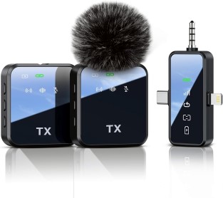 pqrqp 3 in 1 microphone for iphone android camera, wireless lavalier microphone