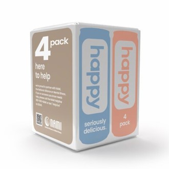 happy coffee cold brew, 11 oz. cans, 4 count, notes of chocolate & genius, 100% arabica beans, no artificial flavors or sweeteners