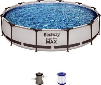 Bestway Steel Pro MAX 12 Foot x 30 Inch Round Metal Frame Above Ground Outdoor Backyard Swimming Pool Set with 330 GPH Filter Pump Best Above Ground Pools #2! Bestway Steel Pro MAX 12 Foot x 30 Inch Round Metal Frame Above Ground Outdoor Backyard Swimming Pool Set with 330 GPH Filter Pump