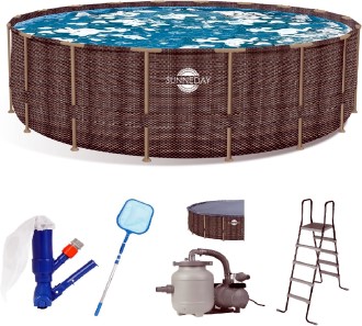 BlueBay 24ft×52in Heavy Duty Frame Above Ground Swimming Pool Set Includes Filter Pump CoverLadder Maintenance Kit Rattan Pattern Round Best Above Ground Pools #3! BlueBay 24ft×52in Heavy-Duty Frame Above Ground Swimming Pool Set Includes Filter Pump, Cover, Ladder, Maintenance Kit, Rattan Pattern, Round