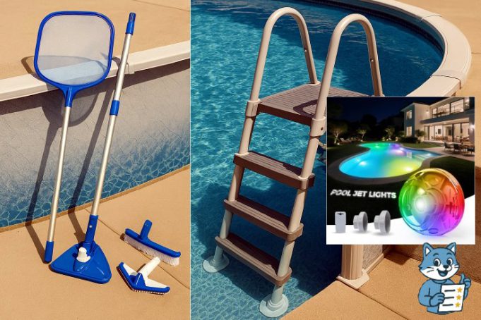 Discover the top 3 best above ground pool accessories for 2025! Explore Intex Deluxe Maintenance Kit, Swimline A-Frame Ladder, and klleyna Pool Return Jet Light LED for a better pool experience.