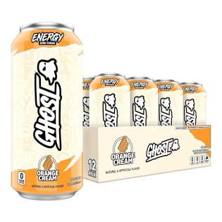 ghost energy drink 12 pack, orange cream, 16oz cans energy and focus and no artificial colors 200mg of natural caffeine, l carnitine and taurine gluten free and vegan