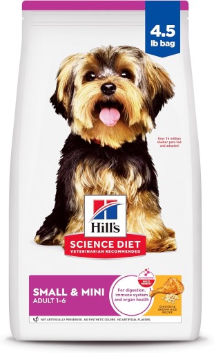 hill's science diet small & mini, adult 1 6, small & mini breeds premium nutrition, dry dog food, chicken & brown rice, 4.5 lb bag