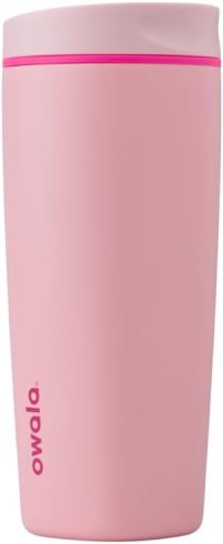 owala smoothsip slider insulated stainless steel coffee tumbler, reusable iced coffee cup, hot coffee travel mug, bpa free 20 oz, pink pucker up