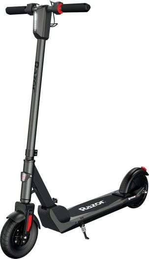 razor e prime iii electric scooter 18 mph, 15 mile range, 8 inch pneumatic front tire, foldable, portable and extremely lightweight, rear wheel drive, for travel and commuting