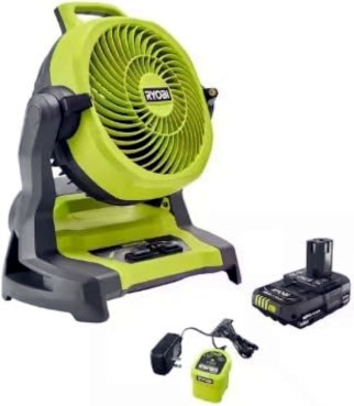 RYOBI ONE 18V Cordless Bucket Top Misting Fan Kit with 1.5 Ah Battery and Charger Yellow Black Medium PCL851K RYOBI ONE+ 18V Cordless Bucket Top Misting Fan Kit with 1.5 Ah Battery and Charger, Yellow and Black, Medium Size, Model PCL851K. #3 in Best Cordless Misting Fans!